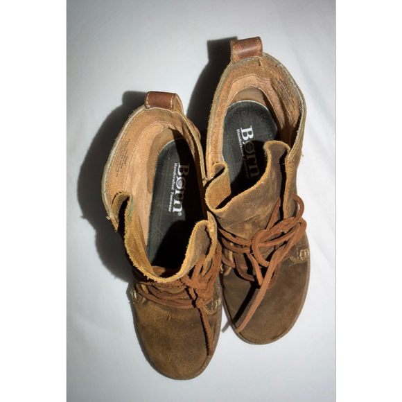 BØRN Temple Suede Leather Ankle Boot Boho Rustic Lace-Up Brown Women 7.5 Comfort - Picture 2 of 8